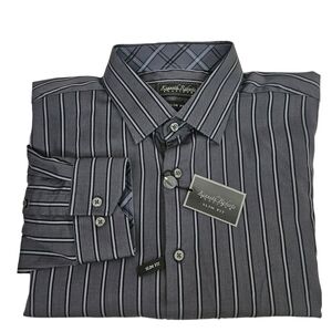 NWT Kenneth Roberts Charcoal & Gray Striped Button Front Shirt Size XXL Mens B80